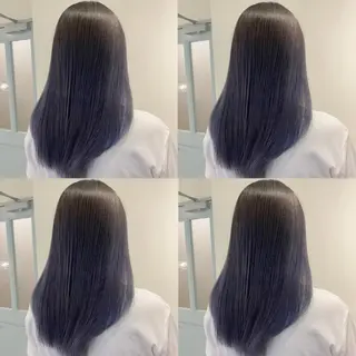 セミロング カラー 金島 青のヘアスタイル