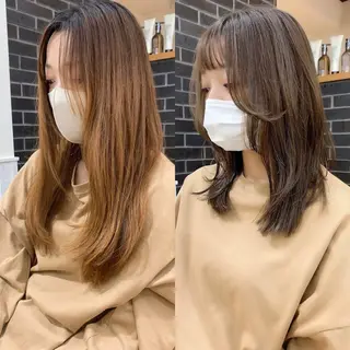 ミディアム カラー パーマ ヘアアレンジ メンズ キッズ レイヤーカット／顔周 りカット/縮毛矯正のヘアスタイル