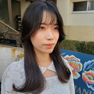 セミロング カラー 韓国レイヤー柔らかい 地毛風縮毛矯正/マツのヘアスタイル