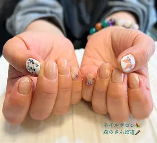 ネイル ショートネイル 森のさんぽ道のネイルデザイン