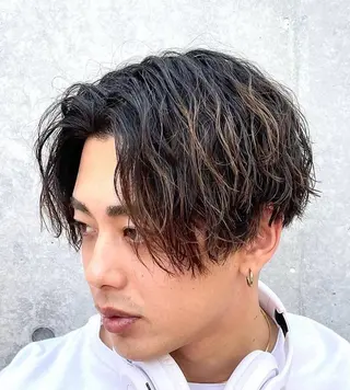ミディアム パーマ メンズ 恵比寿メンズカット モデル無料/かずきのヘアスタイル