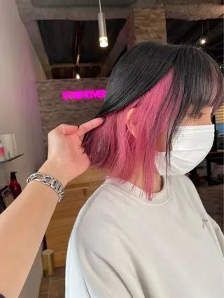 ミディアム カラー ヘアカラー&縮毛矯正 STAR☆RIVERのヘアスタイル