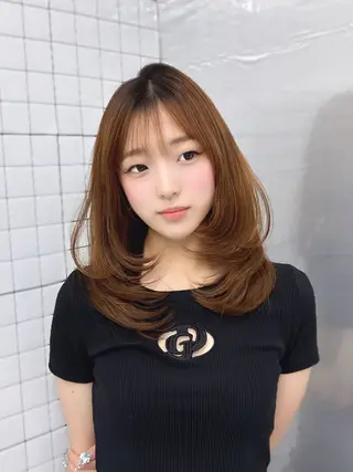 セミロング 縮毛矯正/エクステ レイヤーカット/達也のヘアスタイル