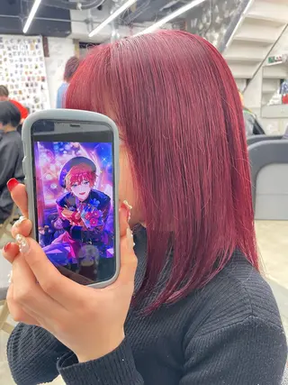 セミロング カラー インナーカラー 推し ブリーチ  髪質改善のヘアスタイル