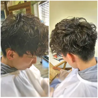 ミディアム パーマ メンズ タカハシ ユウヤのヘアスタイル