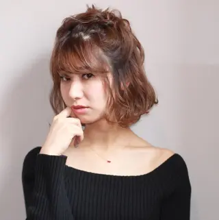 ショート カラー ヘアアレンジ 薬院:今泉/上川美幸 ボブ/顔周りレイヤーのヘアスタイル