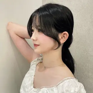 セミロング ハッシュカット🖤✨ 顔周り/韓国ヘアのヘアスタイル