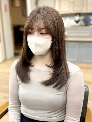 ミディアム カラー パーマ ヘアアレンジ メンズ キッズ レイヤーカット／顔周 りカット/縮毛矯正のヘアスタイル