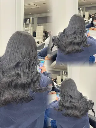 セミロング カラー パーマ ヘアアレンジ メンズ キッズ 🦋韓国レイヤー｜ 透明感グレージュ🦋のヘアスタイル