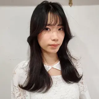 セミロング カラー 韓国レイヤー柔らかい 地毛風縮毛矯正/マツのヘアスタイル