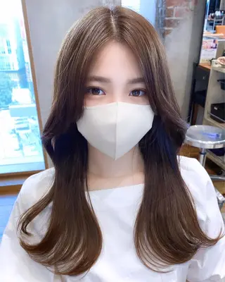 セミロング カラー 顔まわりカット🌟 くびれヘア/寺門遥輝のヘアスタイル