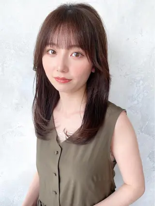 セミロング カラー パーマ 顔周り/くびれヘア 韓国ヘア💕風間るなのヘアスタイル
