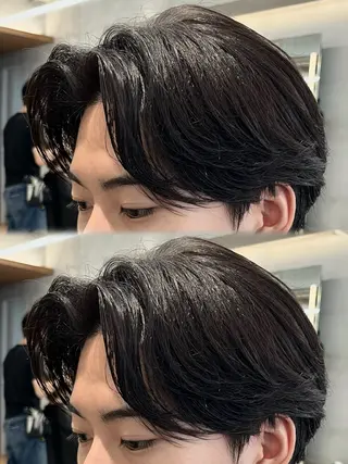 パーマ メンズ 圧倒的 毛流れ センターパートのヘアスタイル