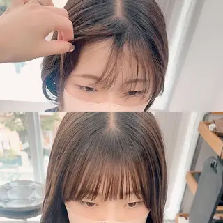 ミディアム カラー パーマ ヘアアレンジ メンズ キッズ ネイル マツエク・マツパ アイブロウ レイヤーカット／顔周 りカット/縮毛矯正のヘアスタイル