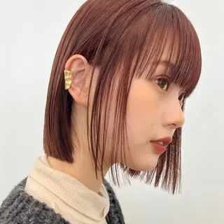 セミロング カラー 暖色/艶髪/ボブ/ ショート/Ayaのヘアスタイル