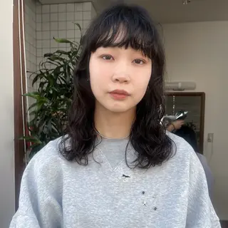 ミディアム カラー パーマ ボブパーマ/パーマ ウルフパーマのヘアスタイル