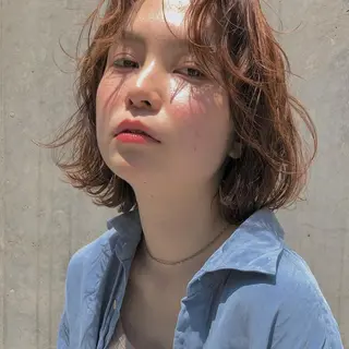 ミディアム カラー パーマ 【ダメージレス施術】 【透明感】北村 拓也のヘアスタイル