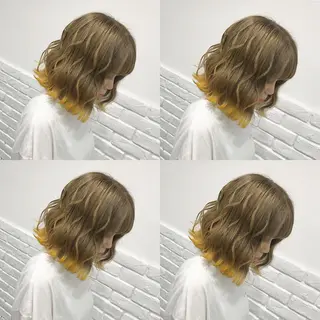 ミディアム カラー ヘアアレンジ TAKUMAブリーチ /切りっぱなし🪽のヘアスタイル