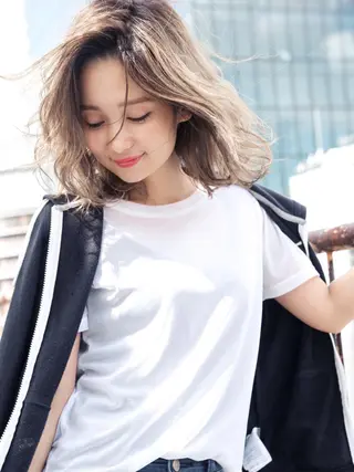 ミディアム カラー パーマ ヘアアレンジ 年間1500人担当 代表 南一路のヘアスタイル