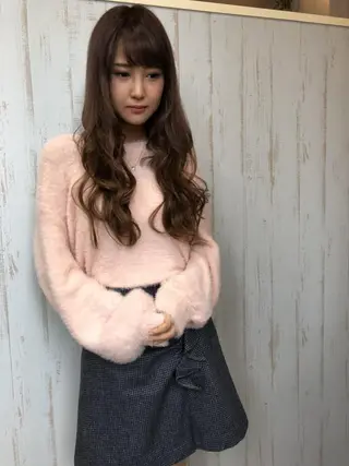 ロング カラー パーマ チビ編み込みエクステ シールEXどぅ〜すのヘアスタイル