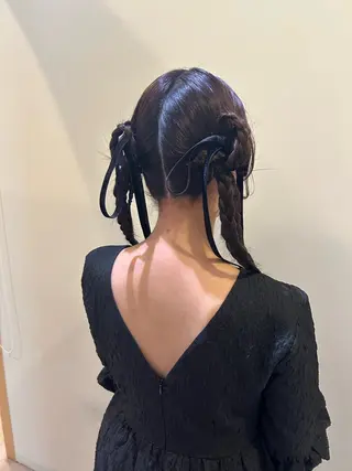 ロング ヘアアレンジ ボウ🪞ヘアセット /メイク/マツパのマツエク・マツパデザイン