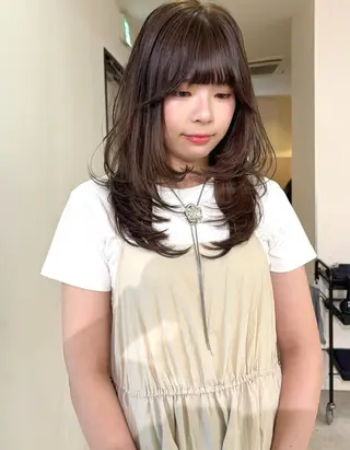 セミロング カラー mizuki/ピンク ベージュ.レイヤーのヘアスタイル