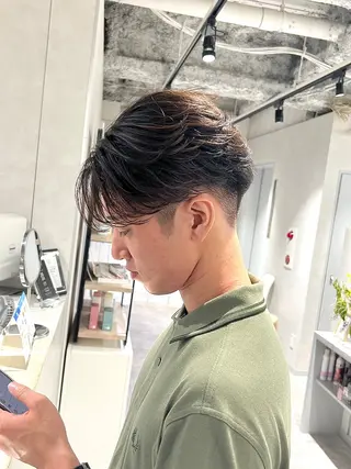ショート パーマ 関西センターパート メンズモデル募集のヘアスタイル