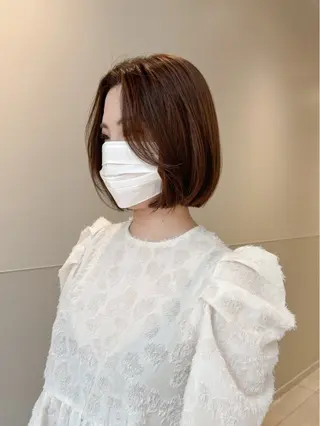 ショート カラー パーマ ヘアアレンジ メンズ 切りっぱなしヘアボブ ミディアムヘアRYOのヘアスタイル