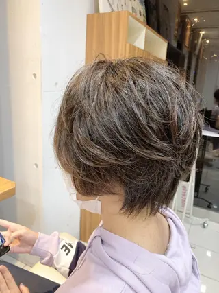 ミディアム カラー パーマ 白髪ぼかしハイライト 柳川拓哉のヘアスタイル