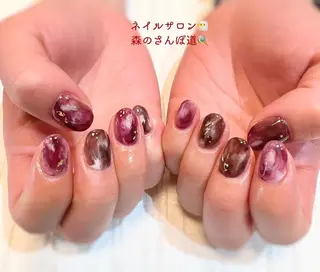 ネイル ショートネイル 森のさんぽ道のネイルデザイン