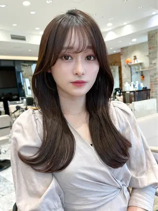 セミロング カラー 顔周り/くびれヘア 韓国ヘア💕風間るなのヘアスタイル