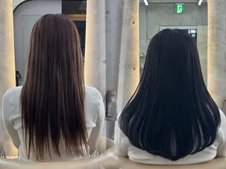 ロング 髪質改善|透明 感カラー🩵レイヤーのヘアスタイル
