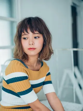 ミディアム カラー パーマ 舘野 太嘉宏のヘアスタイル