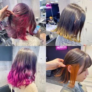 ミディアム カラー ヘアアレンジ TAKUMAブリーチ /切りっぱなし🪽のヘアスタイル