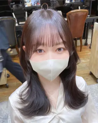 ミディアム カラー 顔まわりカット🌟 くびれヘア/寺門遥輝のヘアスタイル