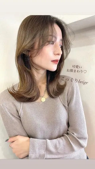 ミディアム カラー レイヤーカット、 大人可愛い　中村美羅のヘアスタイル