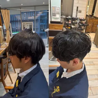 パーマ メンズ HIDERO/渋谷/ センターパートのヘアスタイル