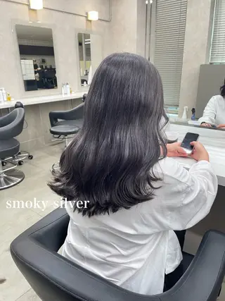 セミロング カラー パーマ ヘアアレンジ メンズ キッズ 🦋韓国レイヤー｜ 透明感グレージュ🦋のヘアスタイル