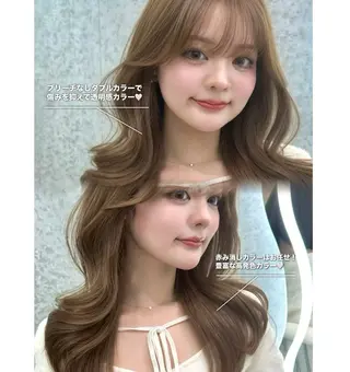 セミロング カラー ヘアアレンジ ブリーチなしW🎀 髪質改善/はのんのヘアスタイル