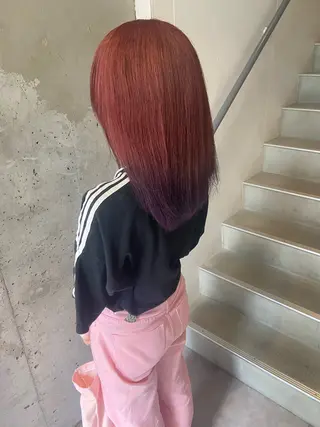 ミディアム カラー ウルフカット レイヤーカット上柿のヘアスタイル