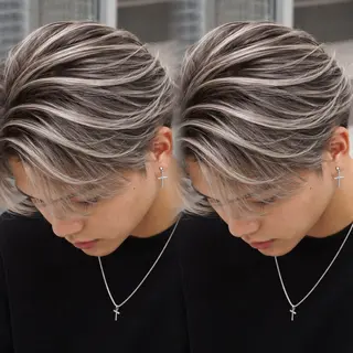 ショート カラー メンズ 表参道/ハイライト バレイヤージュのヘアスタイル