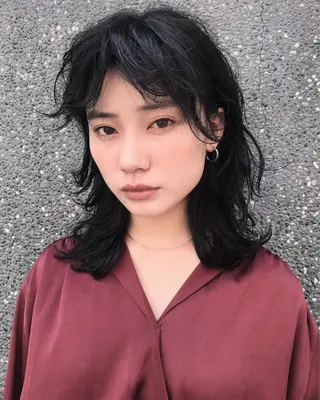 ミディアム カラー パーマ ヘアアレンジ 松田 亮葉のヘアスタイル