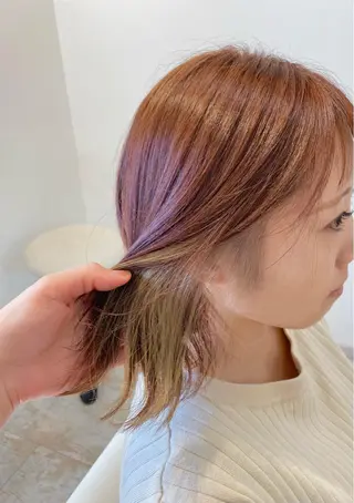 ミディアム カラー 酸性ストレート/ブリ ーチなしWカラー河本のヘアスタイル