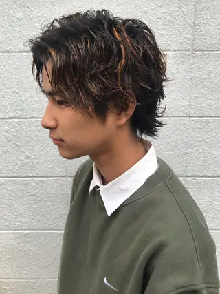 ショート カラー パーマ メンズ ニュアンスパーマ/ レイヤー/茶屋町のヘアスタイル