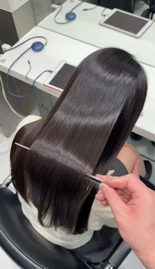ロング 縮毛矯正クロスパーマ 益子達也のヘアスタイル