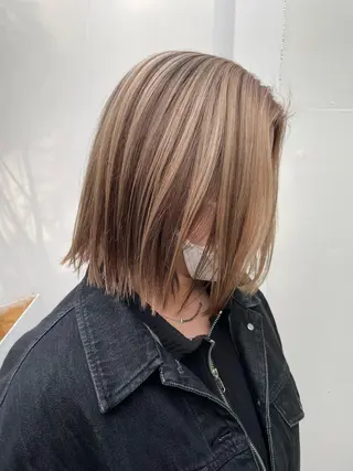 セミロング カラー ヘアアレンジ 小顔レイヤー×コンパ クトボブ/林隆平のヘアスタイル