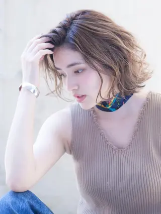 ミディアム カラー パーマ 💘透明感カラー💘 沖本 将宏のヘアスタイル