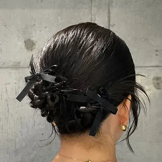 セミロング ヘアアレンジ レイヤー/透けカラー アレンジ/篠崎渚彩のヘアスタイル