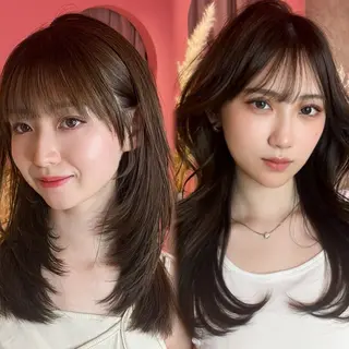 セミロング カラー 山崎/ボブ縮毛矯正 レイヤー髪質改善のヘアスタイル