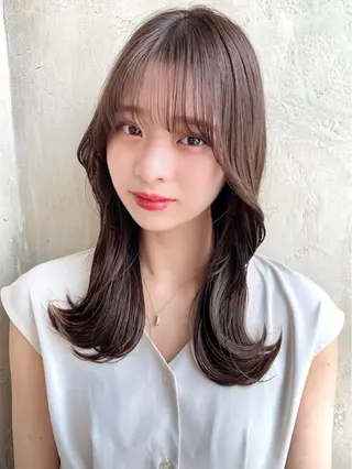 ミディアム カラー 顔周り/くびれヘア 韓国ヘア💕風間るなのヘアスタイル
